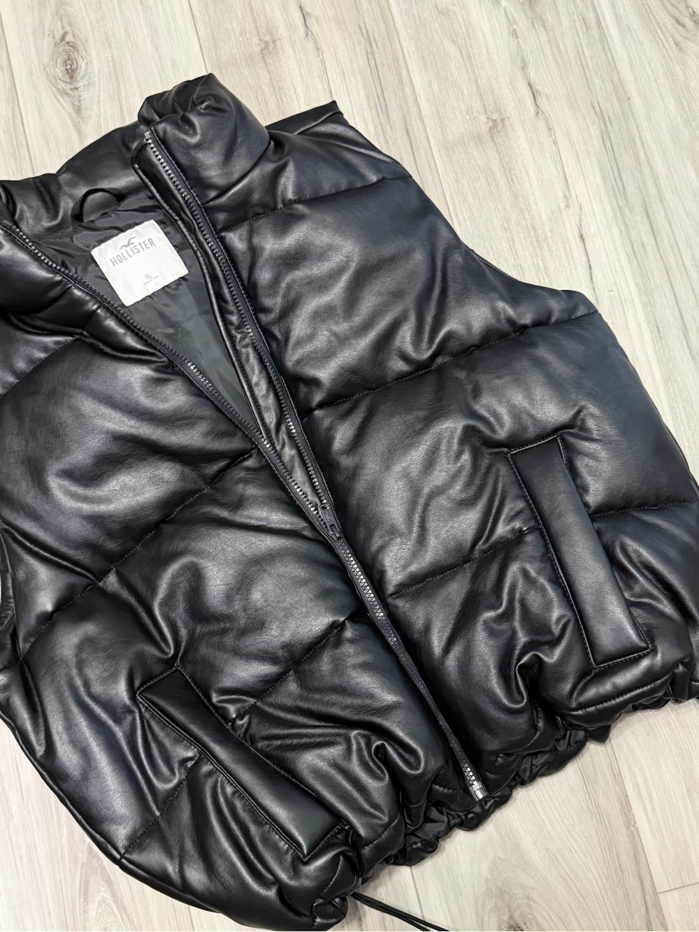Hollister Black Faux-Leather Quilted Puffer Vest